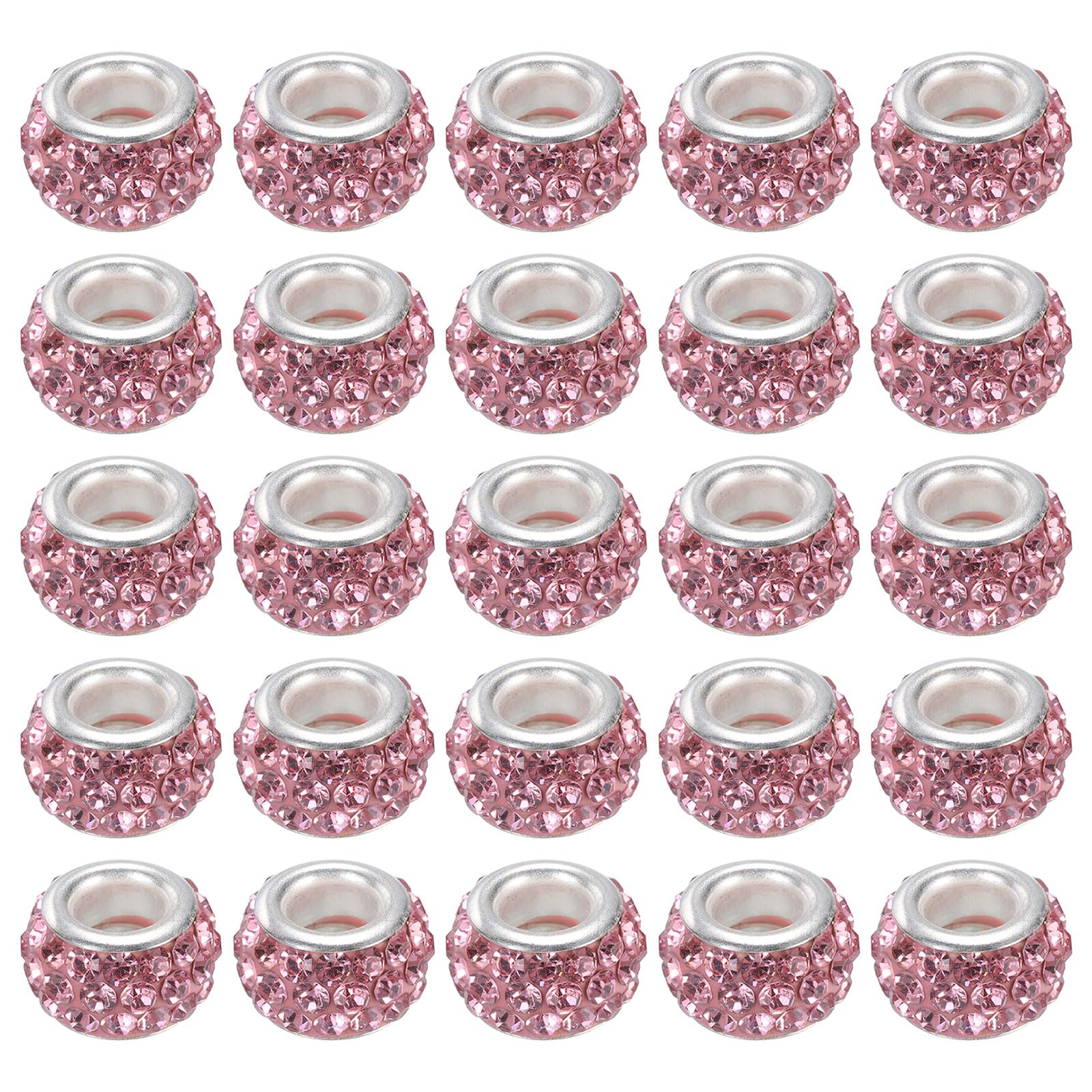PATIKIL 12mm Rhinestone European Beads, 60Pcs European Large Hole Crystal Charm Beads Spacer Beads Hair Bead for DIY Jewelry Making, Pink