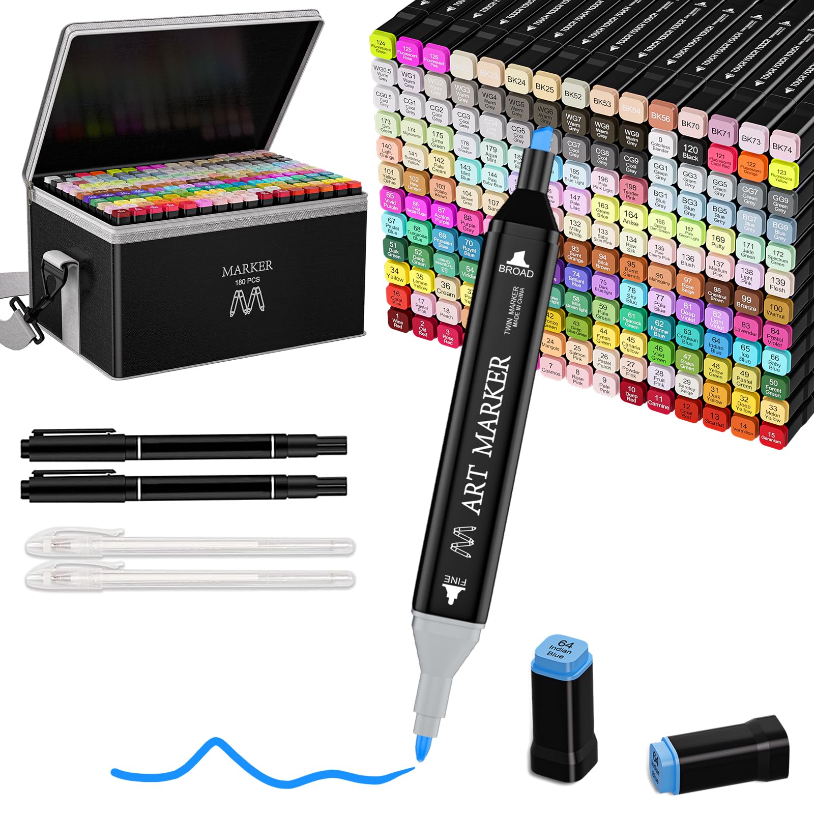 Photo 1 of Spriak Alcohol Markers Set, 180+4 Colors Dual Tip Markers for Adult Coloring Books, Art Marker for Kids Adults Sketch Drawing, Marker Set with stand and Carry Case