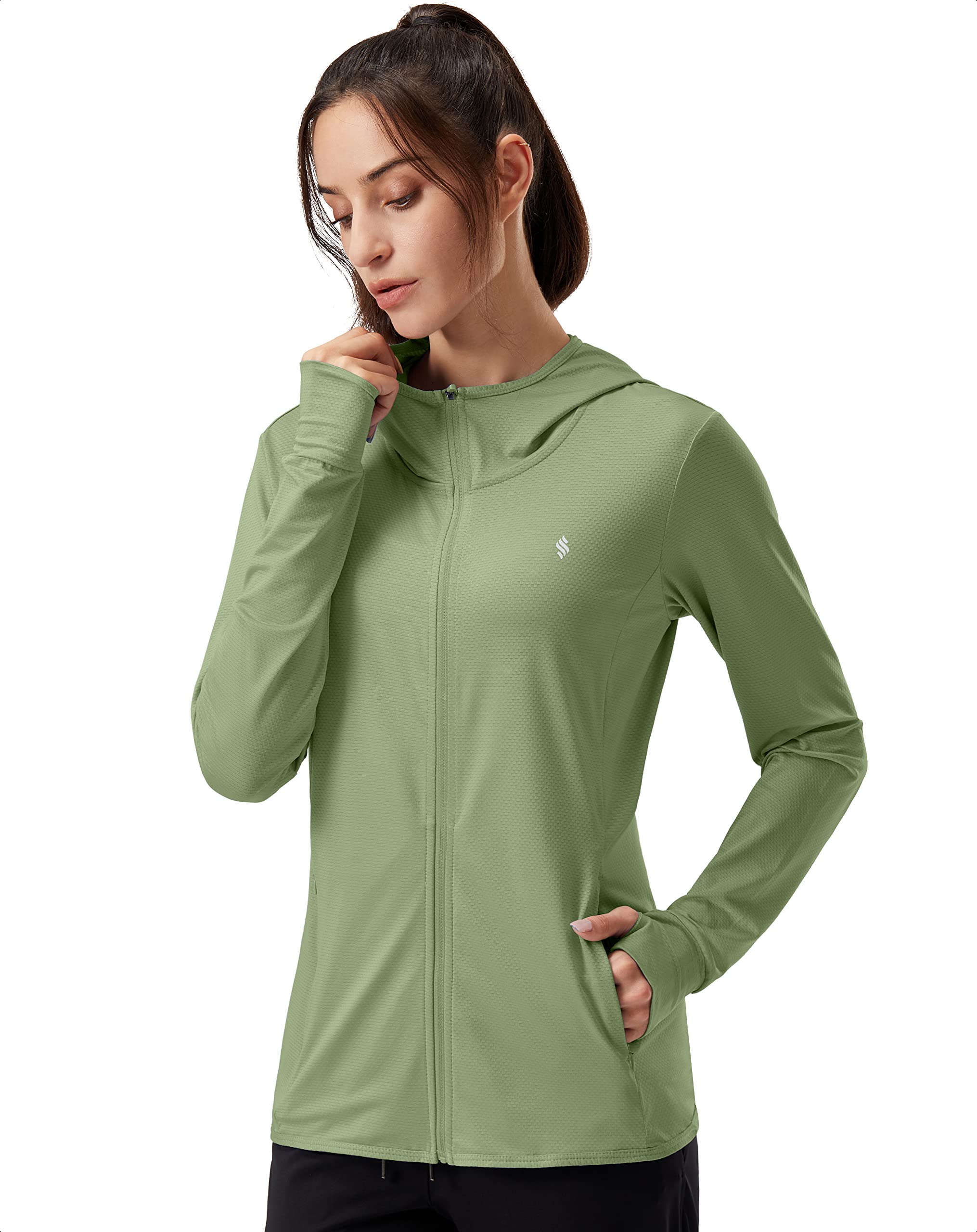 Photo 1 of Soothfeel Women's UPF 50+ Sun Protection Hoodie Jacket Lightweight Long Sleeve Sun Shirt for Women with Pocket Hiking Outdoor Olive XL