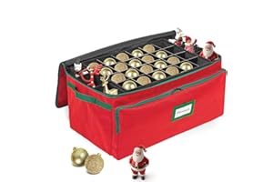 HOLDN’ STORAGE Premium Christmas Ornament Storage Box – Holds up to 72-3” Ornaments + 8 Side Slots for Figurines & Nutcrackers – Holiday Decoration Organizer – Durable 600D Red Canvas