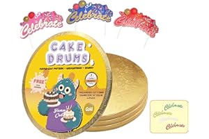 10 Inch Cake Drums,Gold Cake Boards 10 Inch Round(4-Pack),1/2 Inch Thick Cake Boards with Banner Cake Topper,Sturdy,Greaseproof for Birthday Wedding Multi-Tiered Cake by GoldenBakeryFamily
