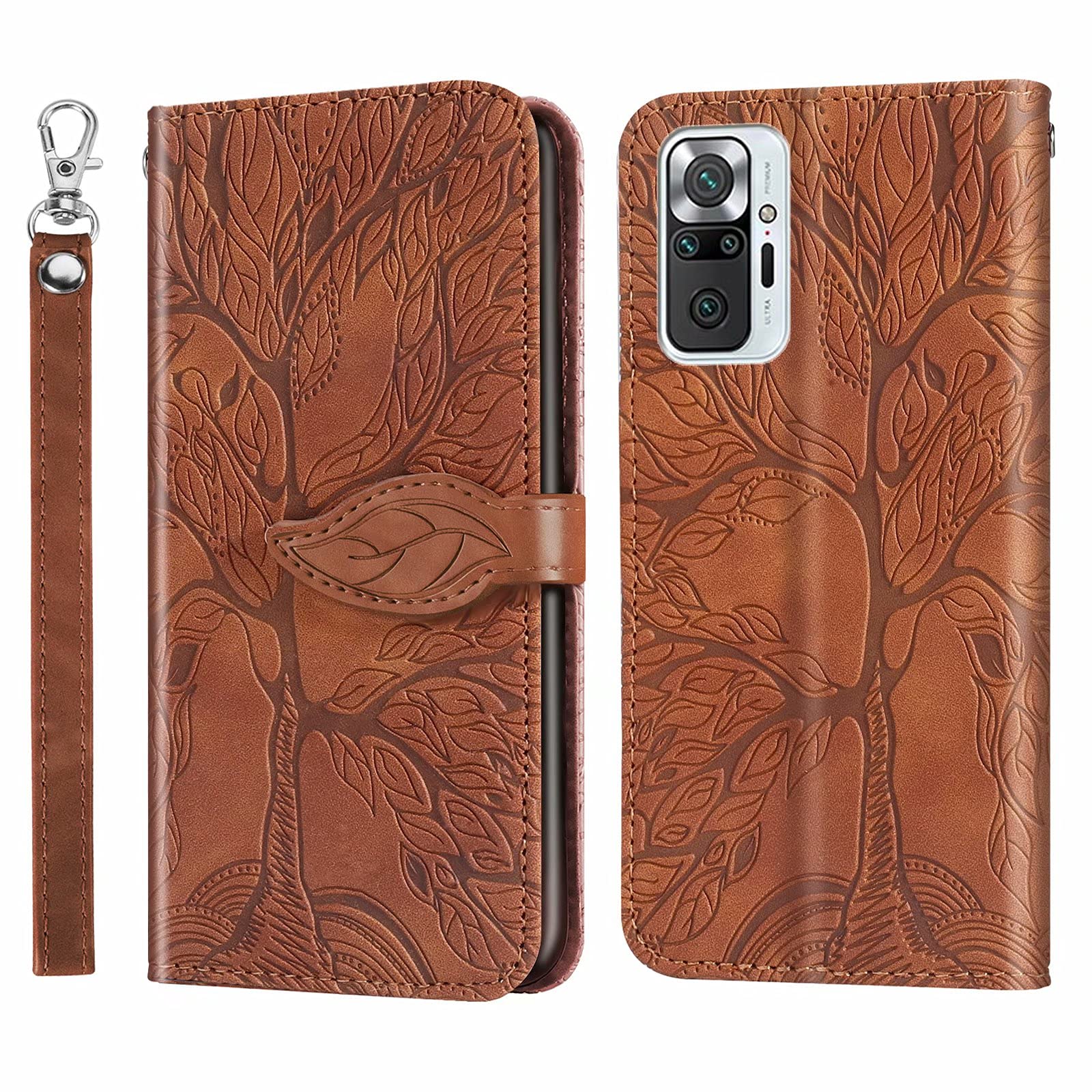MUTOUREN Case Compatible with Xiaomi Redmi Note 10 Pro/Note 10 Pro Max PU Leather Protective Wallet Case Flip Cover Magnetic Closure Card Slot Bumper with 1* Screen Protector - Brown
