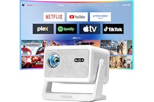 VISSPL 【Compatible with Netflix& 1800ANSI】Smart Projector with WiFi and Bluetooth, Auto Focus & Keystone Protable 4K Projector with Stand,Outdoor Home Theater Projector