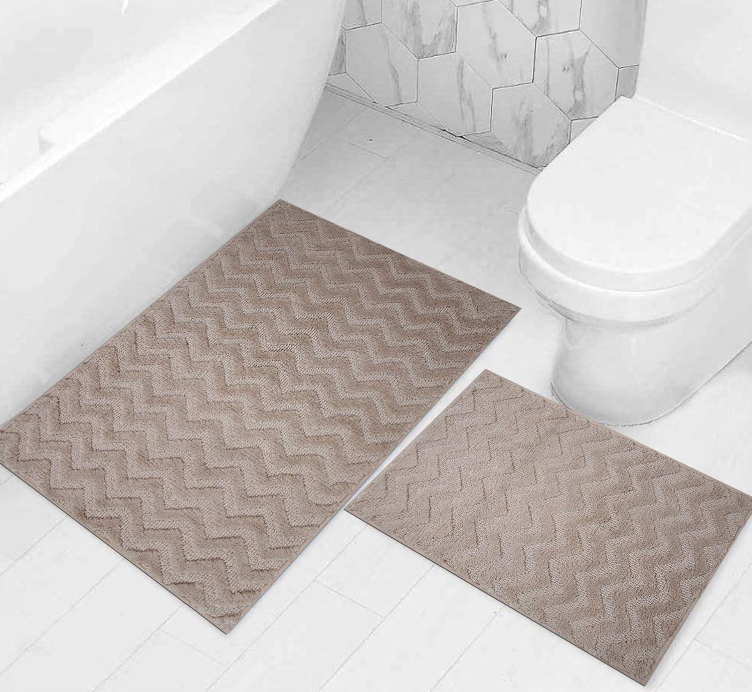 HILLFAIR 2 Pack Bath Mat - 20"x32" Inches & 16"x24" Inches - Anti Skid Machine Washable Bath Rugs for Bathroom- Soft Plush Absorbent Bath Mat/Rugs for Shower Tub- Multipurpose Floor Mat - Solid Beige: Kitchen & Dining