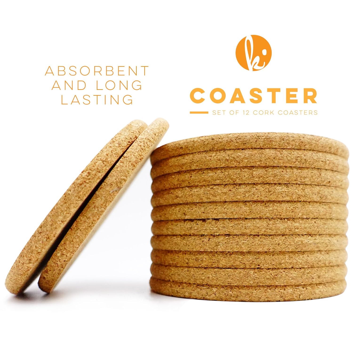 Kitchables Set of 12 Absorbent Cork (Circle) Best Coaster for Drinks in