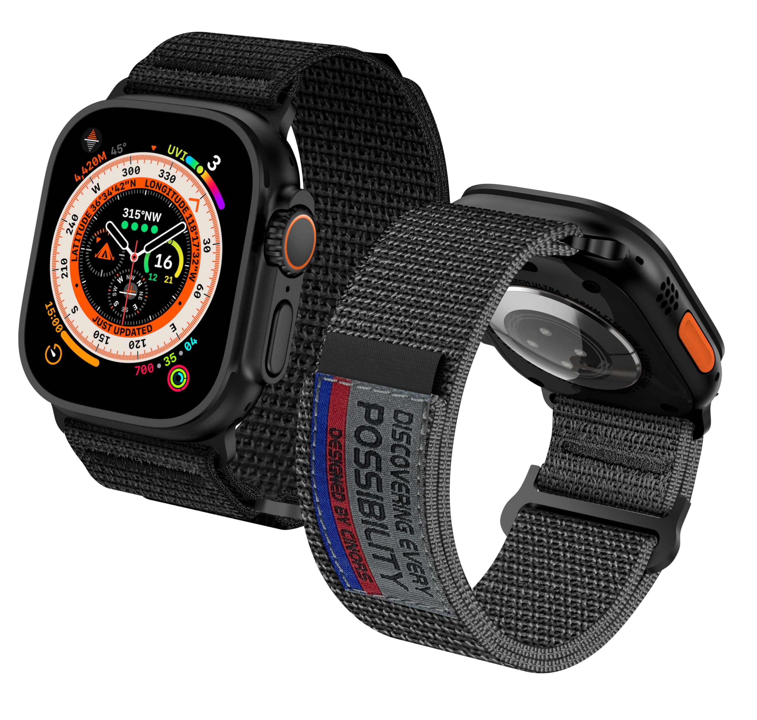 CINORS XL XXL Big Men Wrist Band Compatible with Apple Watch Series 11 10 46mm Ultra 49mm iWatch Series 9 8 7 45mm Big Size Nylon Soft Breathable Strap for Series 6 5 4 3 2 1 44 42m, Men Black Hardware