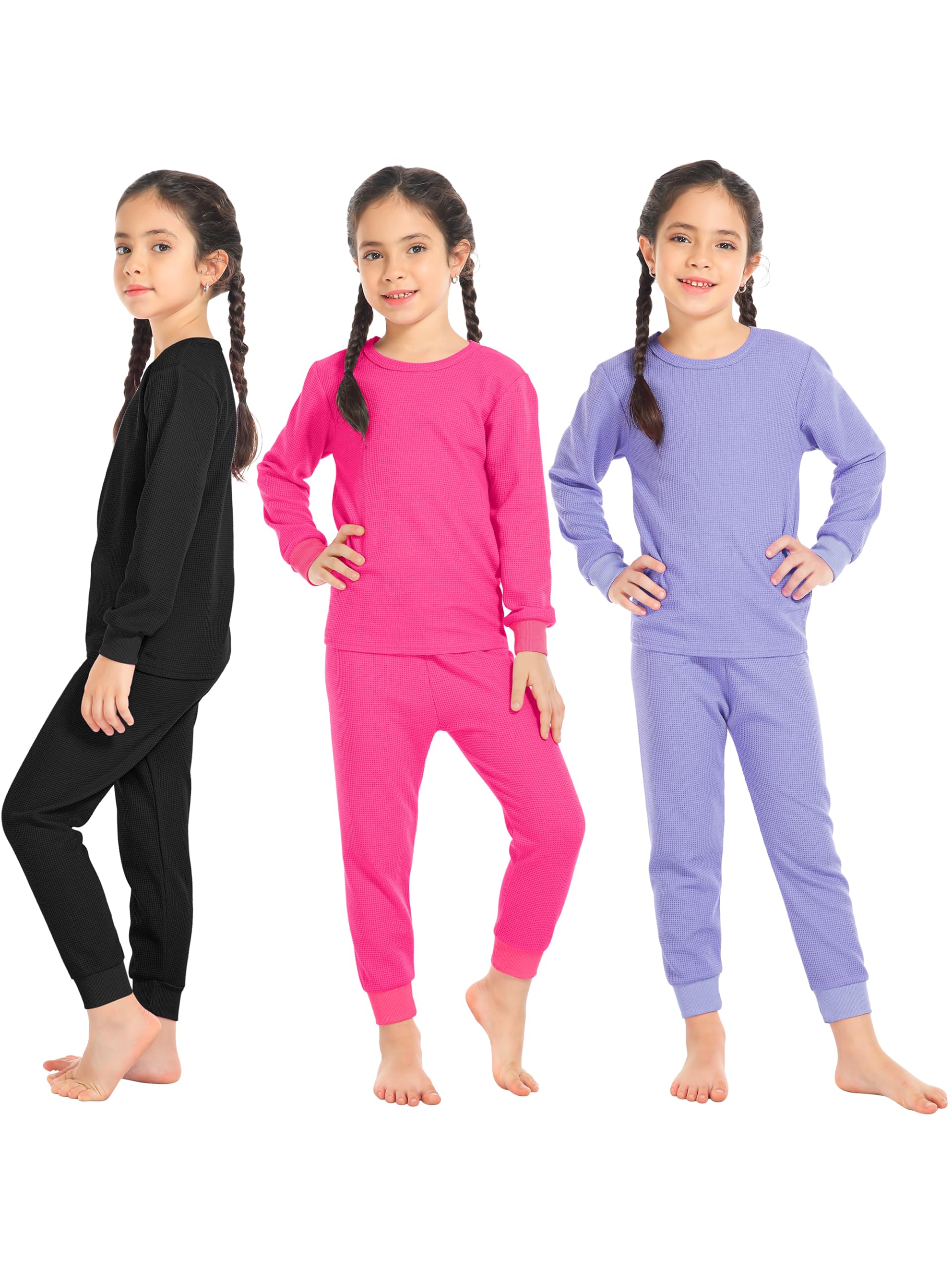Resinta 3 Sets Girls Waffle Thermal Underwear Set