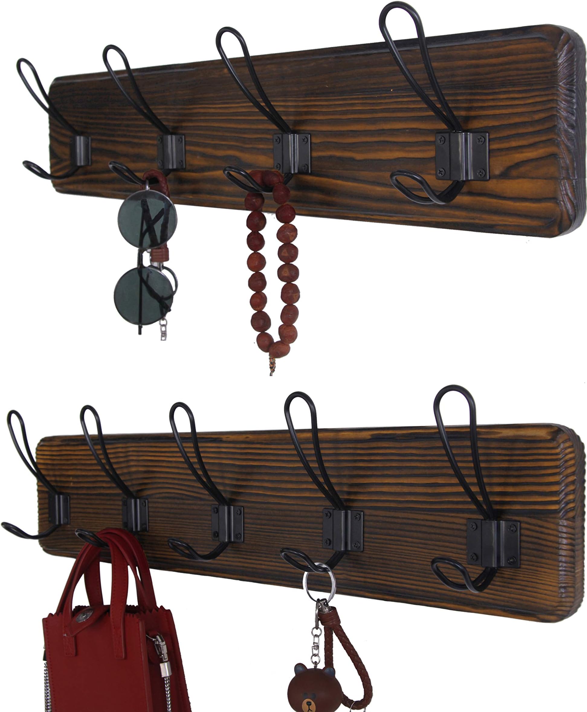 Set of 2 Entryway Coat Rack Wall Mounted with Shelf Rustic Coat Hooks Wall Mounted Wood Hanging Coat Rack Farmhouse Hooks