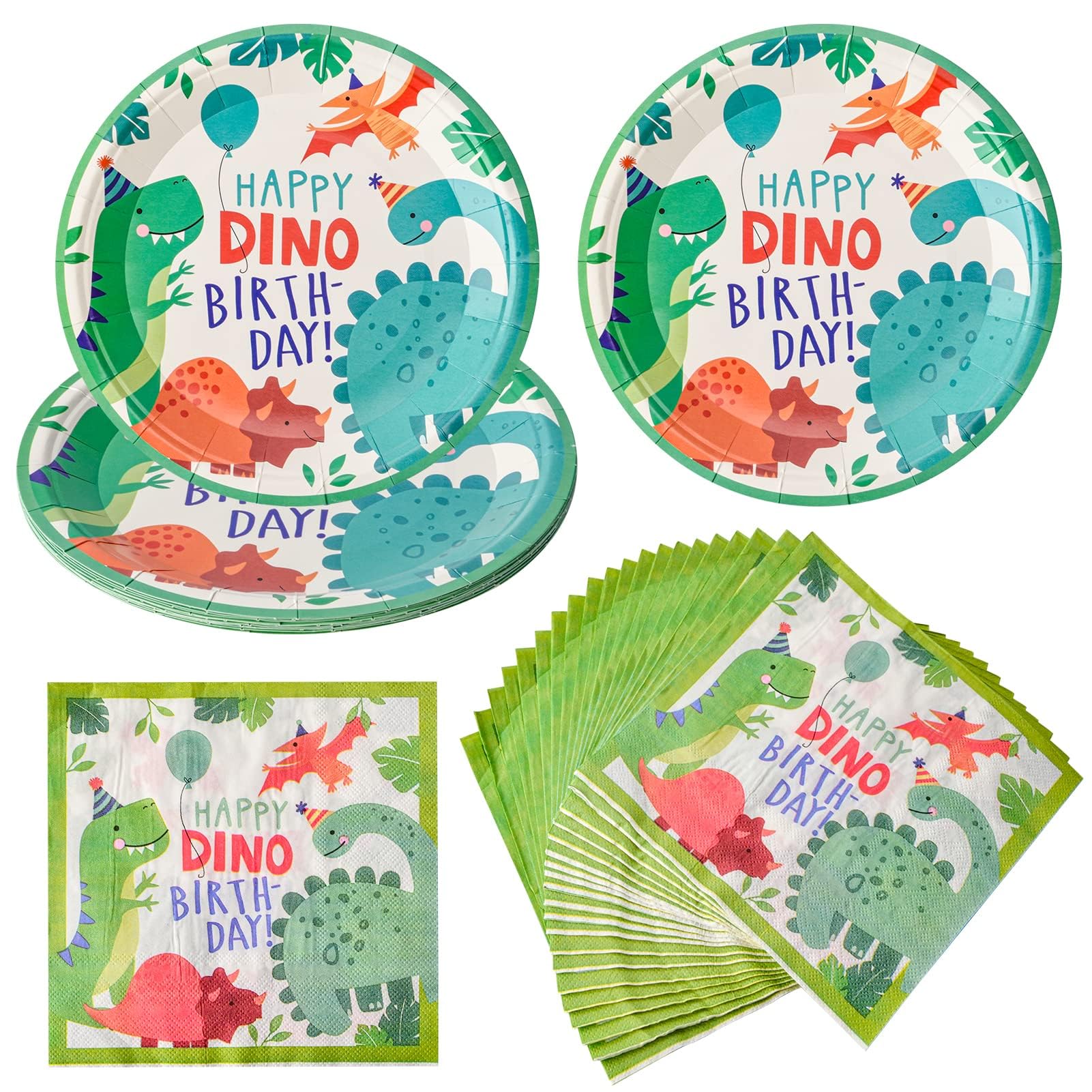 AIBAOBAO Dino Tableware Kit - 20 Napkins + 10 Paper Plates - Kids' Jungle Party Decoration