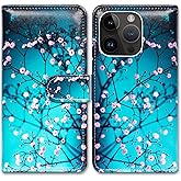 Bcov Case for iPhone 16 Pro,Plum Blossom Flower Leather Flip Phone Case Wallet Cover with Card Slot Holder Kickstand Case for Apple iPhone 16 Pro