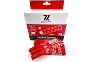 Zeluga 4.7in. x 0.47in. Hex Shape Industrial Lumber Marking Crayons for Clear and Permanent Markings, Red 72 Pack