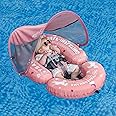 HECCEI Mambobaby Baby Pool Floats Hammock with Canopy - Portable Swimming Floating Toys Self-Inflating Water Hammock Pool Raft Floatie Lounger for Baby Summer Lake Beach UPF50+, Pink