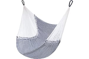 Handwoven Hanging Chair by Yellow Leaf Hammocks - Fits 1 Person, 330lb Max - Kick Back for Full-Body Recline - Weathersafe, Ultra Soft, Hang Anywhere - Color: Stripe Navy Blue - White