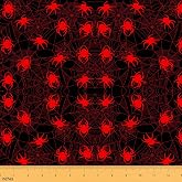 Feelyou Halloween Themed Spider Fabric by The Yard Kids for Boys Girls Soft | Web Fluorescent Fabric Scary Animals Polyester Fabric Chairs 1 Yard Red