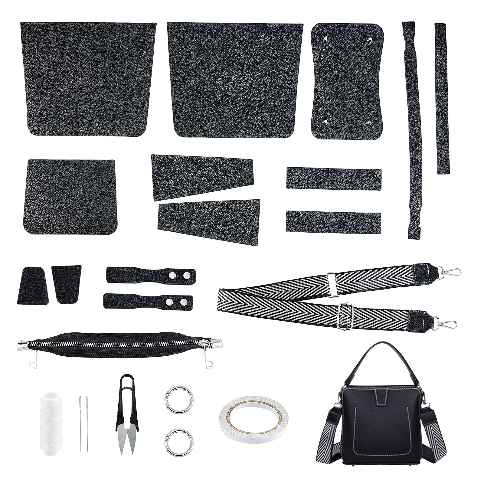 WADORN 23pcs DIY Leather Craft Bag Making Tool Kit, Knitting Crochet Bag Sewing Material Handmade Bucket Bag Purse Making Shoulder Bags All Accessories, Black