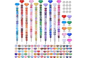 AIPRIDY DIY Fairy Wand Garden Stake Beads Kits with Rainbow Colorful Assortment Large Hole Beads, Beaded Garden Stakes kit with Crystal Diamond Top (238Pcs Rainbow+Diamond)