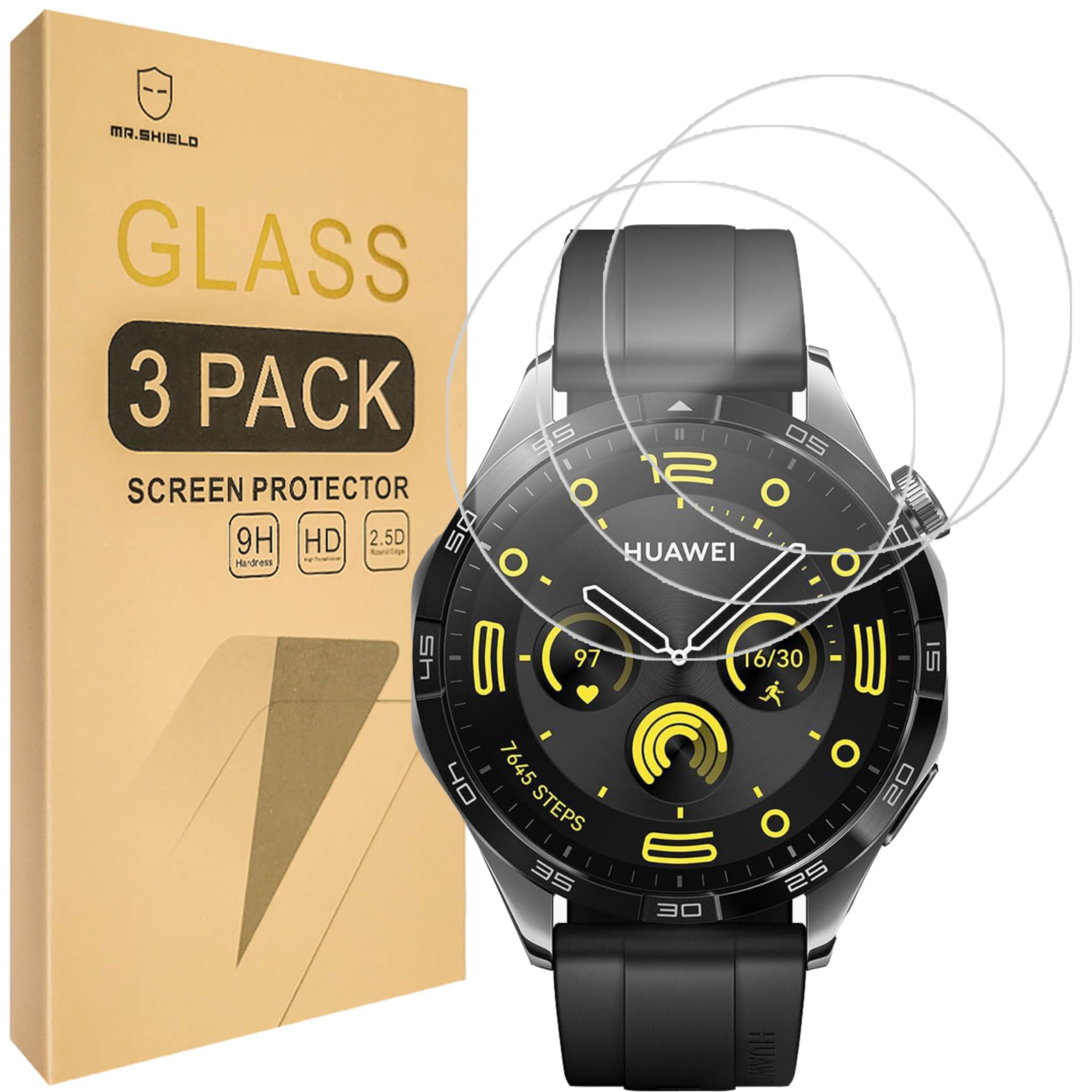 Mr.Shield Screen Protector compatible with HUAWEI Watch GT 4 GT4 46mm [Tempered Glass] [3-PACK] [Japan Glass with 9H Hardness]