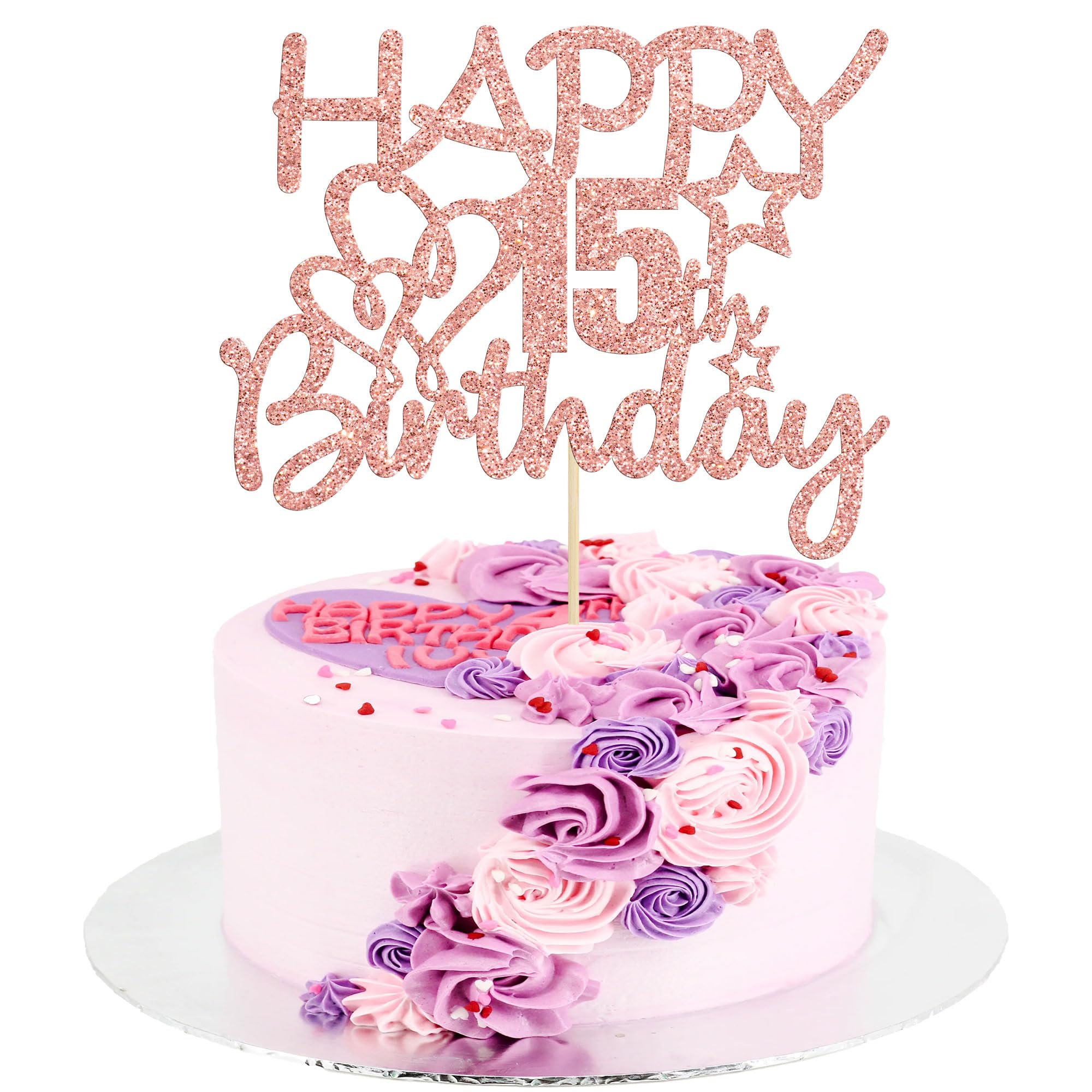 Gyufise 3 Pack Happy 15th Birthday Cake Toppers Rose Gold Glitter Hello 15 Cheers to 15 Years 15 & Fabulous Cake Pick Fifteen 15th Birthday Anniversary Party Decorations Supplies