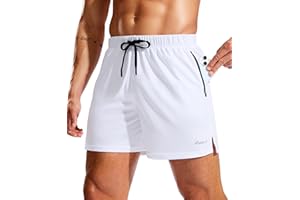 Pudolla Men's Workout Running Shorts with Zipper Pockets 5" Lightweight Quick Dry Athletic Gym Mesh Shorts no Liner