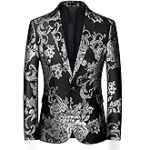 MOGU Mens Slim Fit Blazer Elegant Jacquard Tuxedo Jacket for Daily Prom Party