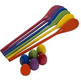 Ader Products 12 Pcs Egg Spoon Race Game Sets, Wooden Egg Balance Game Relay Race Games for Kids Easter Eggs Hunt Game Outdoor Lawn Games