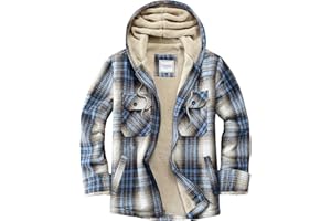 Veusna Men's Zip Up Flannel Shirt Jacket Fleece Lined Long Sleeve Plaid Coat Heavyweight Hoodie with Hood