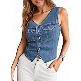 Tankaneo Womens Cropped Denim Vest V Neck Button Down Fitted Jean Tops Summer Sleeveless Trendy Waistcoat