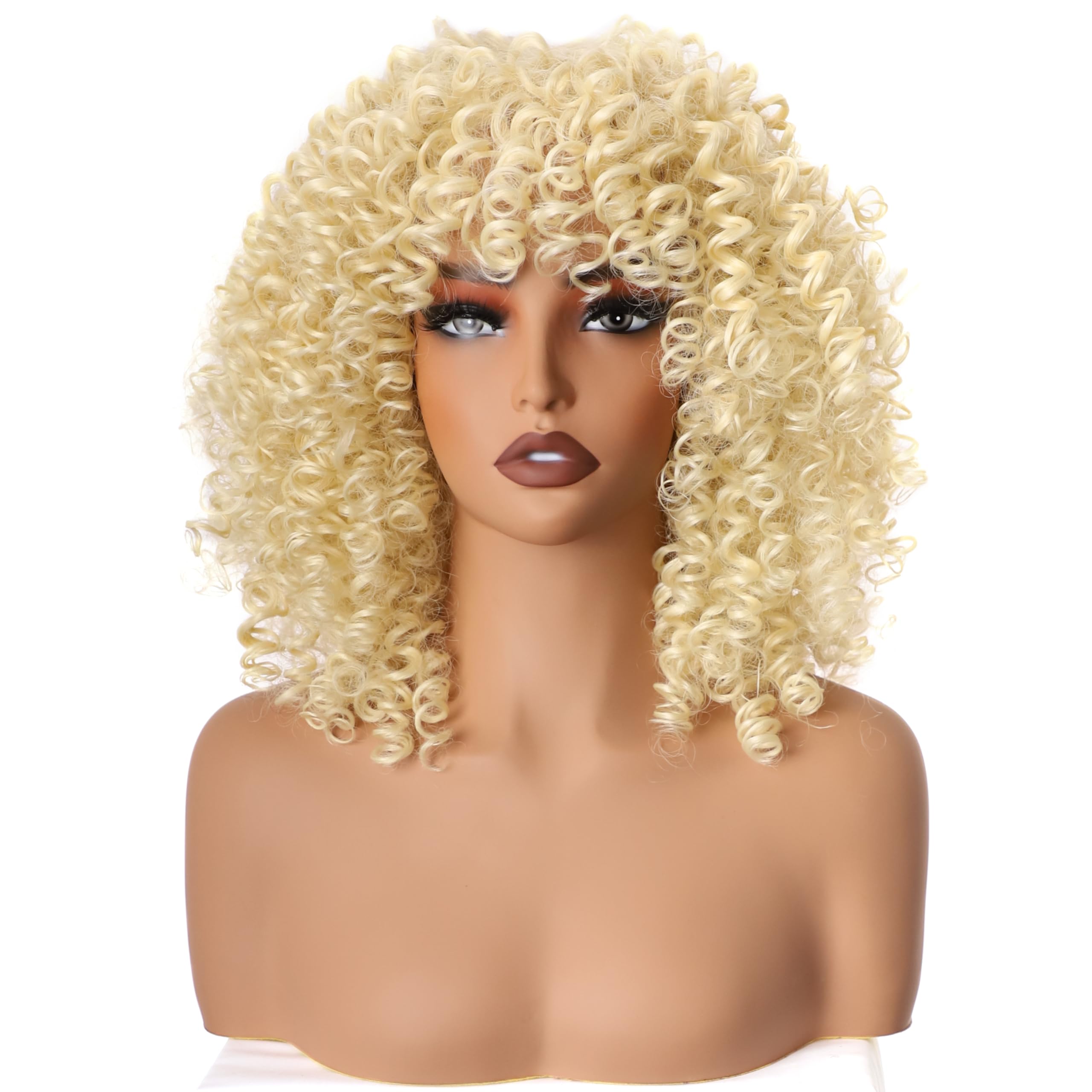 Colorfulpanda Deep Curly Afro Wigs for Women Medinum Length Natural Synthetic Hair Afro Kinky Curly Wig for Costume Wig or Daily Wear (Blonde)