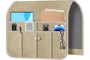Meeall Armchair Caddy & Remote Control Holder for Couch & Recliner | Non-Slip Armrest Organizer with 6 Pockets for TV Remote, Phone, Tablet, Magazine & More, Beige