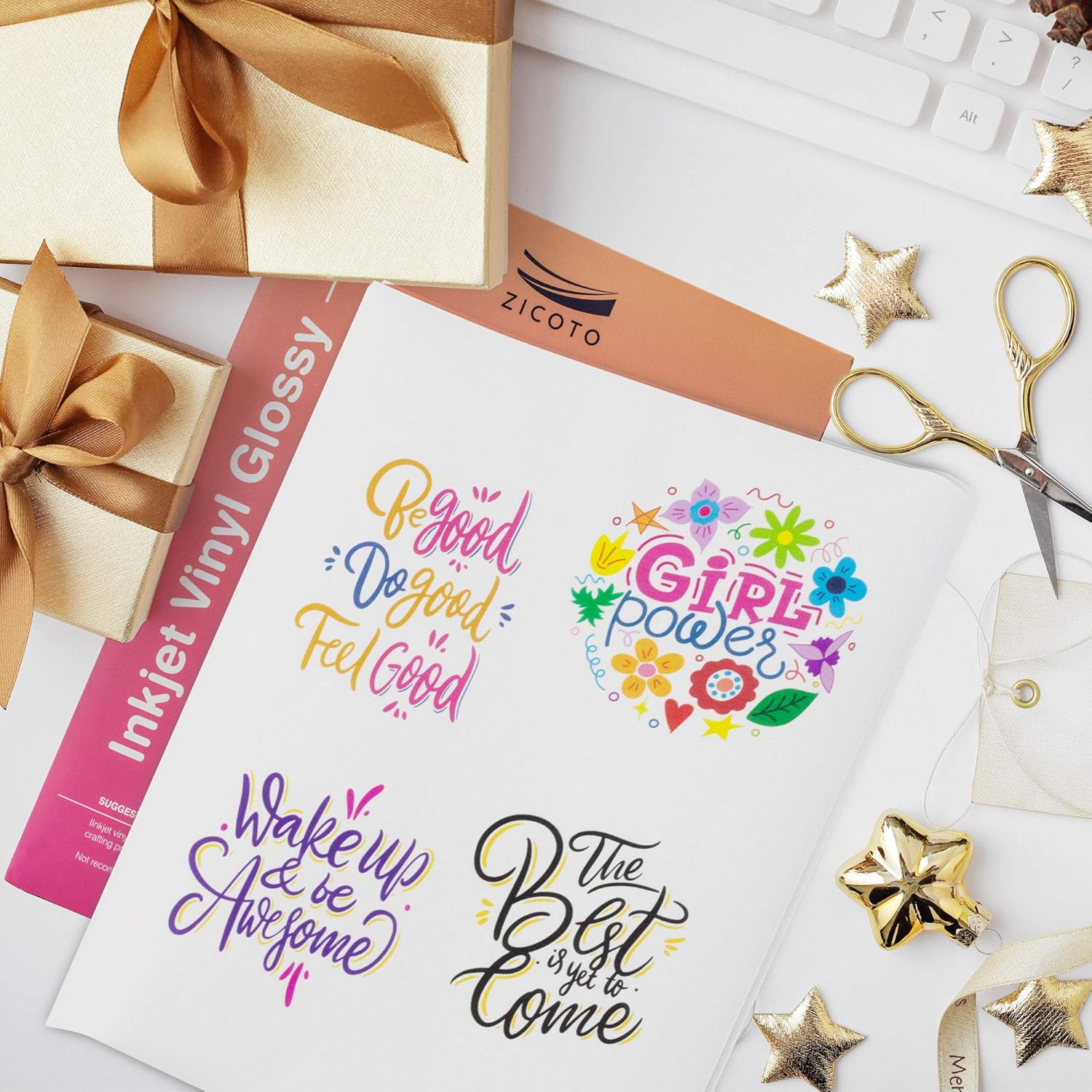 Premium Printable Vinyl Sticker Paper for Your Inkjet Or Laser Printer - 15 Glossy White Waterproof Decal Paper Sheets - Dries Quickly and Holds Ink Beautifully : Office Products