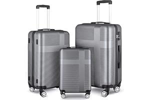 LUMINATERY Luggage Set of 3 Piece Suitcase Spinner Hardshell Lightweight TSA Lock (Silver Gray,20/24/28inch)