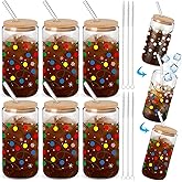 Yetene 6 Pack Winter Glass Cups Gifts 16 oz Color Changing Winter Glass Tumblers with Lids Straws Brushes Snowflake Lights Iced Coffee Cups for Women Men Employee Coworkers Holiday Party Favors