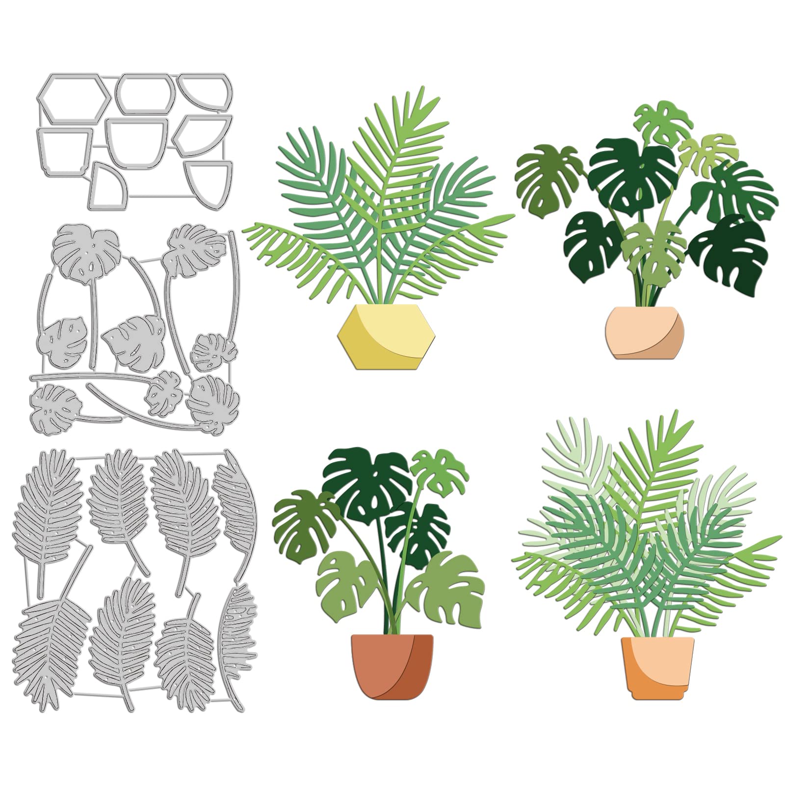 INFUNLY 24pcs Leaf Die Cut Metal Palm Leaves Cutting Dies Flower Pot Embossing Stencil Tropical Plant Die Cuts for Summer Card Making DIY Scrapbooking Paper Album Decor Easter Gift
