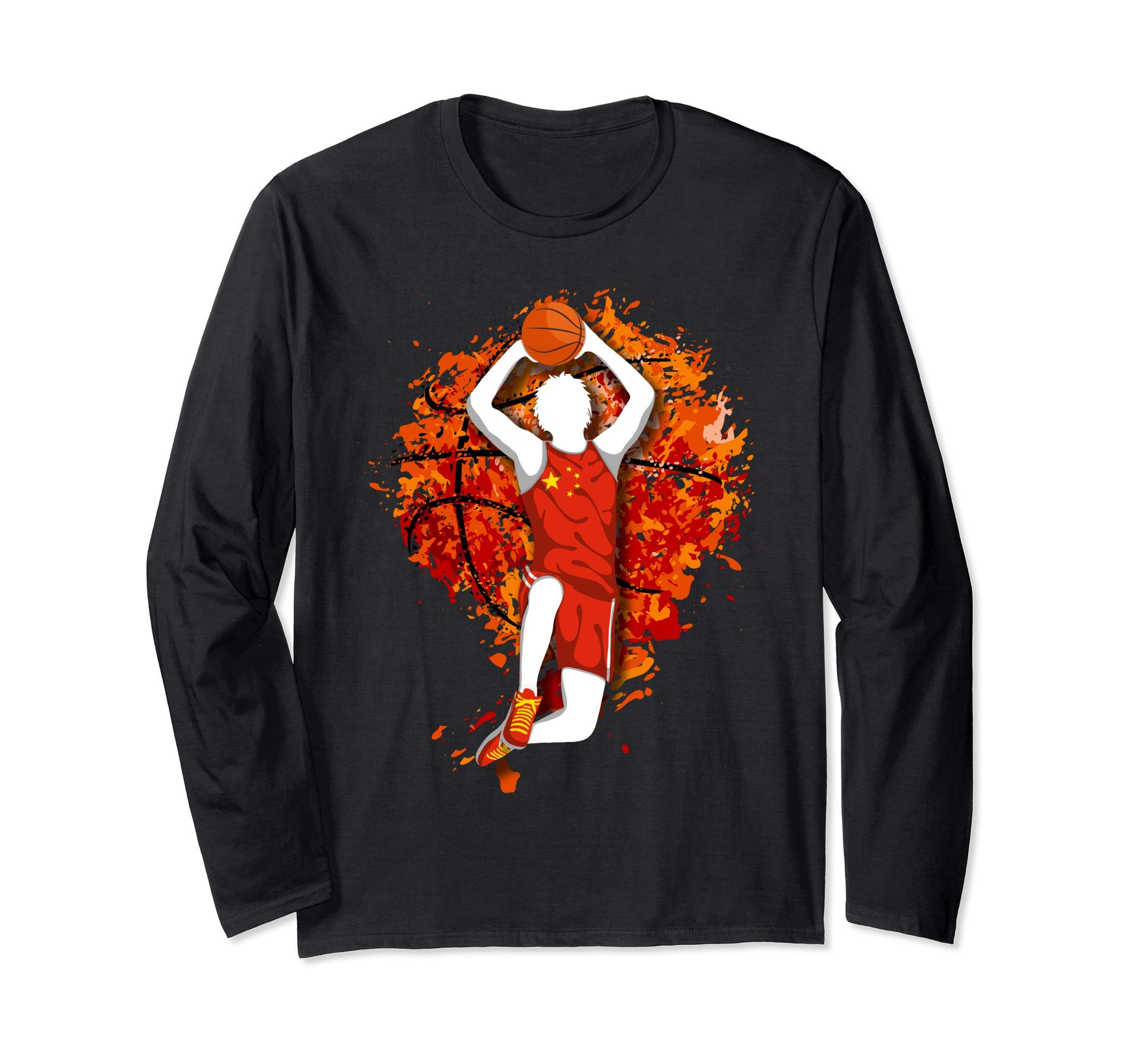 China Basketball Chinese National Flag Mid Air Slam Dunk Long Sleeve T-Shirt