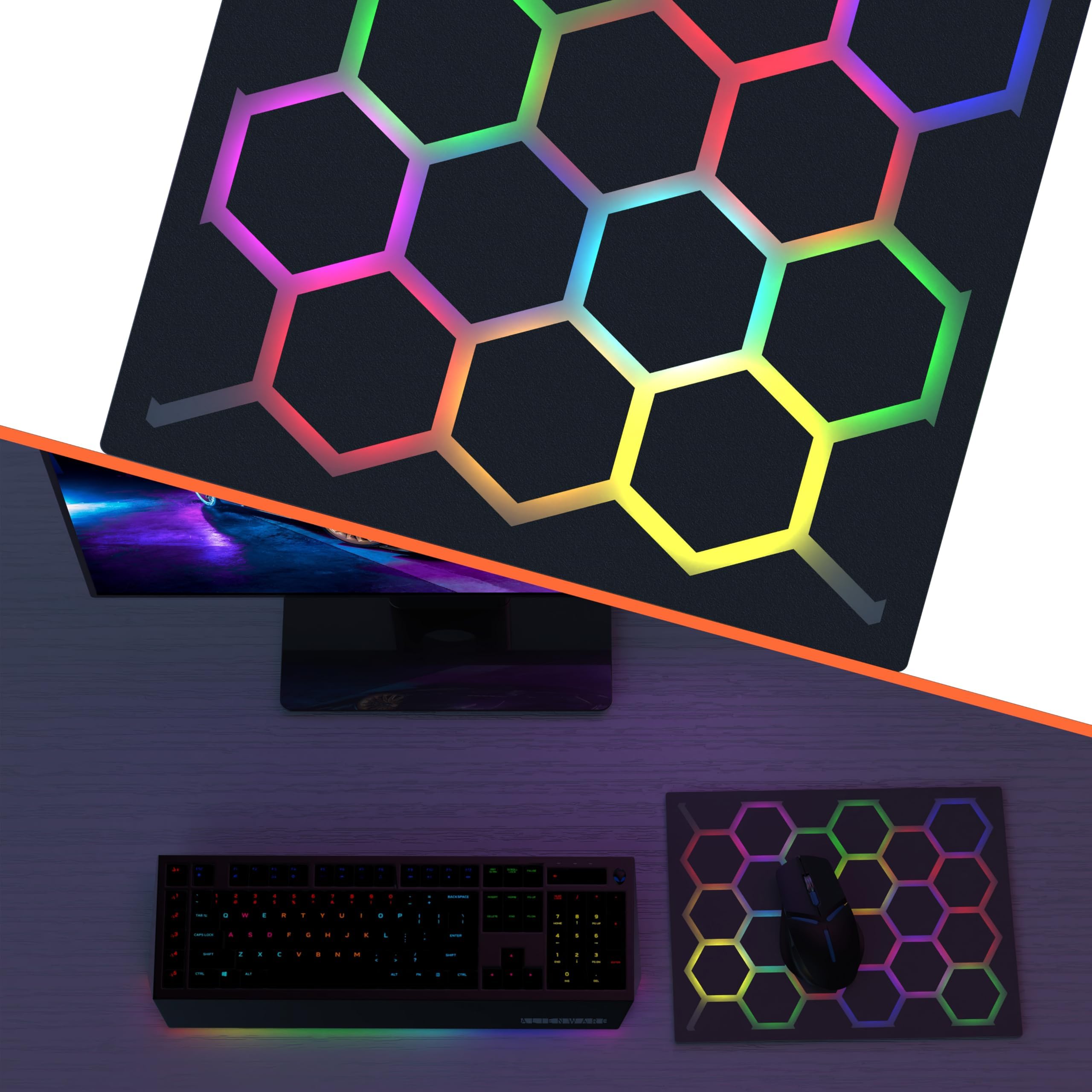 Photo 1 of Neonaze Gaming Mouse pad with Hexagonal Glowing Pattern, RGB LED Mouse pad, Multiple Lighting Modes, Supports PC Client Color Adjustment, syncs with Screen Colors