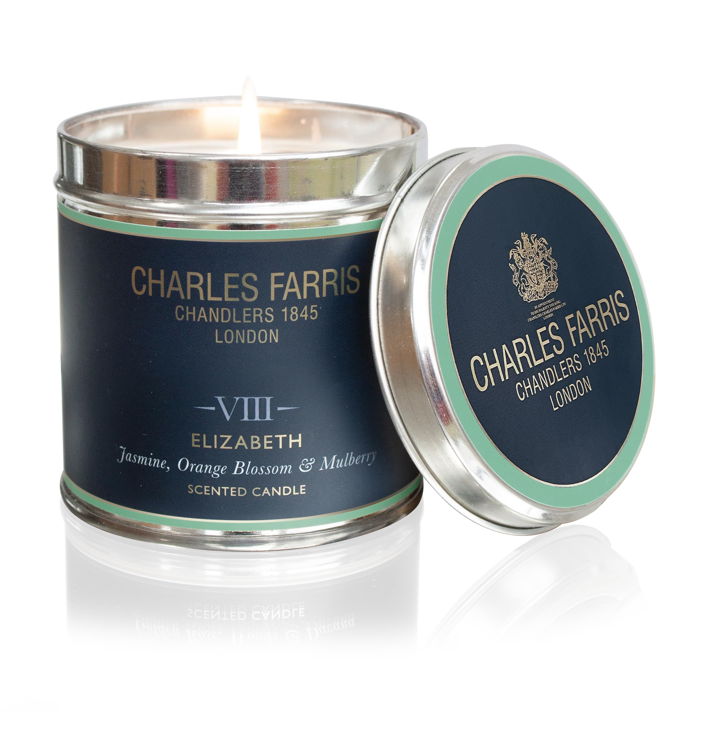 Charles Farris Elizabeth Luxury Scented Signature Tin Candle - Orange Blossom, Jasmine & Mulberry - Hand-Poured in England - 40 Hours+ Burn Time