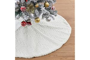 White Small Christmas Tree Skirt - 24 Inches Mini Faux Fur Tree Skirt with Stripe Textured Pattern Xmas Soft Plush Mat for 4F