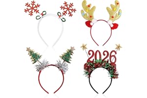 MDDRUIQI Christmas Headbands for Women - 4 PCS Deer Antlers Headband | Christma Hats Accessories Party Favors Supplies - Xmas Gifts for Women - Stocking Stuffers for Adults | Holiday Sweaters Dresses Outfits