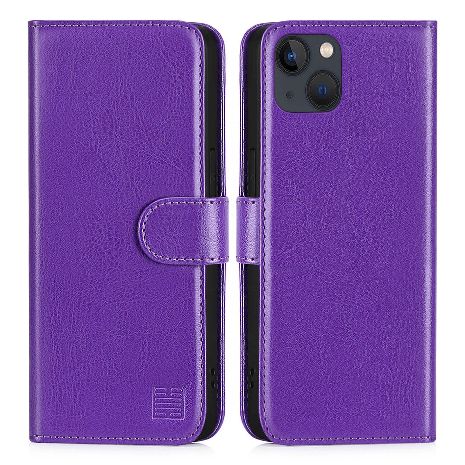32nd Book Wallet PU Leather Flip Case Cover For Apple iPhone 14 (6.1"), Design With Card Slot and Magnetic Closure - Purple
