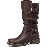 DECARSDZ Women's Fashion Mid Calf Black Boots For Women Dress Boot With Chunky Low Heel Style Zipper Comfort Booties