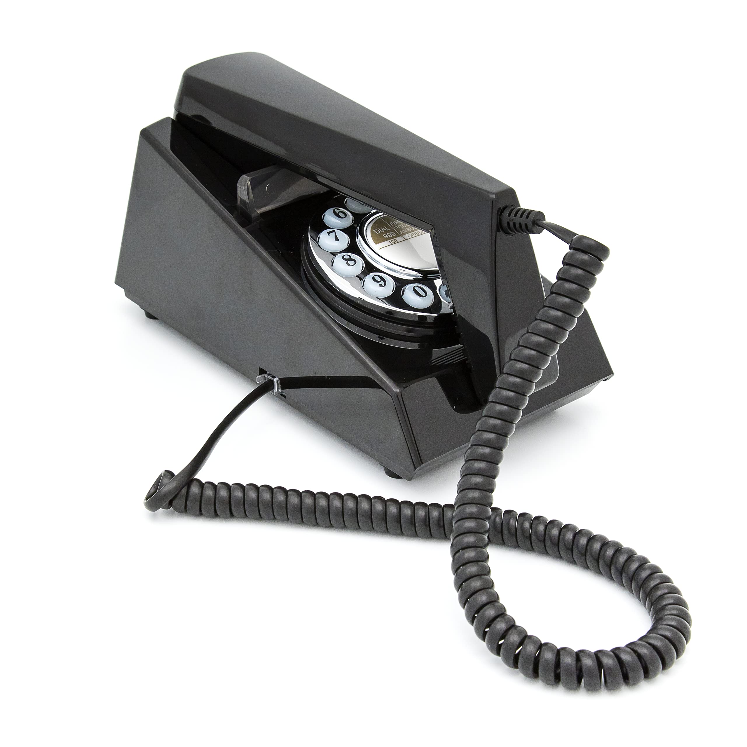 GPO Trim Phone, Push Button Retro Landline Corded Telephone, Authentic Bell Ring for Home, Hotels-(Black)
