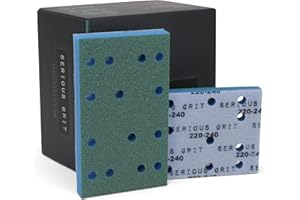 Serious Grit - 3" x 5" (80x133mm) Foam Sanding Pads - P220-240 Fine Finish Grit - 1/2" Thick Low Density Foam - Hook & Loop - Fits Festool RTS 400 & Mirka DEOS 3x5 Sanders – Made in USA – 10 Pack