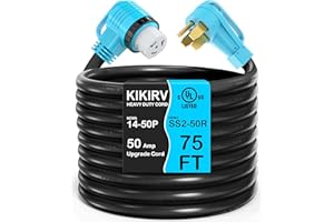 KIKIRV 75 Feet 50 Amp RV/Generator Cord, UL Listed, 100% Copper Wire, Newly Designed 90°Grip Handle, NEMA 14-50P to SS2-50R Twist Lock, 6/3+8/1 Gauge STW Wire