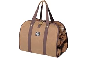 EIGEETO Waxed Canvas Firewood Carrier with handles, Heavy Duty Firewood Log bag, fire wood carrier tote, Classic Durable Design