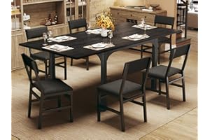 HUAHUU 7-Piece Dining Table Set for 4-6, Extendable Kitchen Table Cushion Chairs Set of 6 with 6 Chairs, Rectangle Dining Table with Metal Frame & MDF Board, Folding for Small Apartment Saving Space, Black