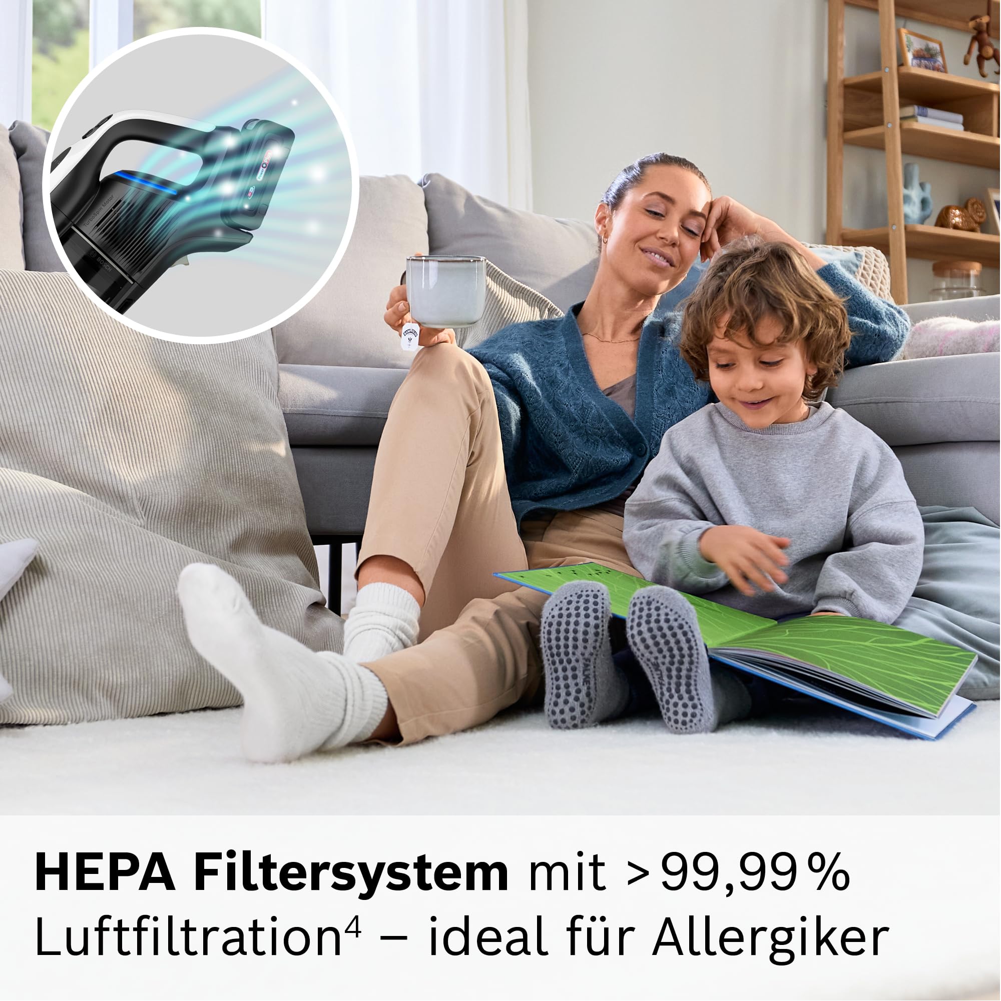Bosch Akku-Staubsauger Unlimited 10 BTS1042WAC, kabellos, MicroClean Technology, TFT-Display, Staubkomprimierung, HEPA-Filtersystem, 10 J. Motorgarantie, 4 Ah Akku, LED-Licht, Schnellladegerät, weiß 7