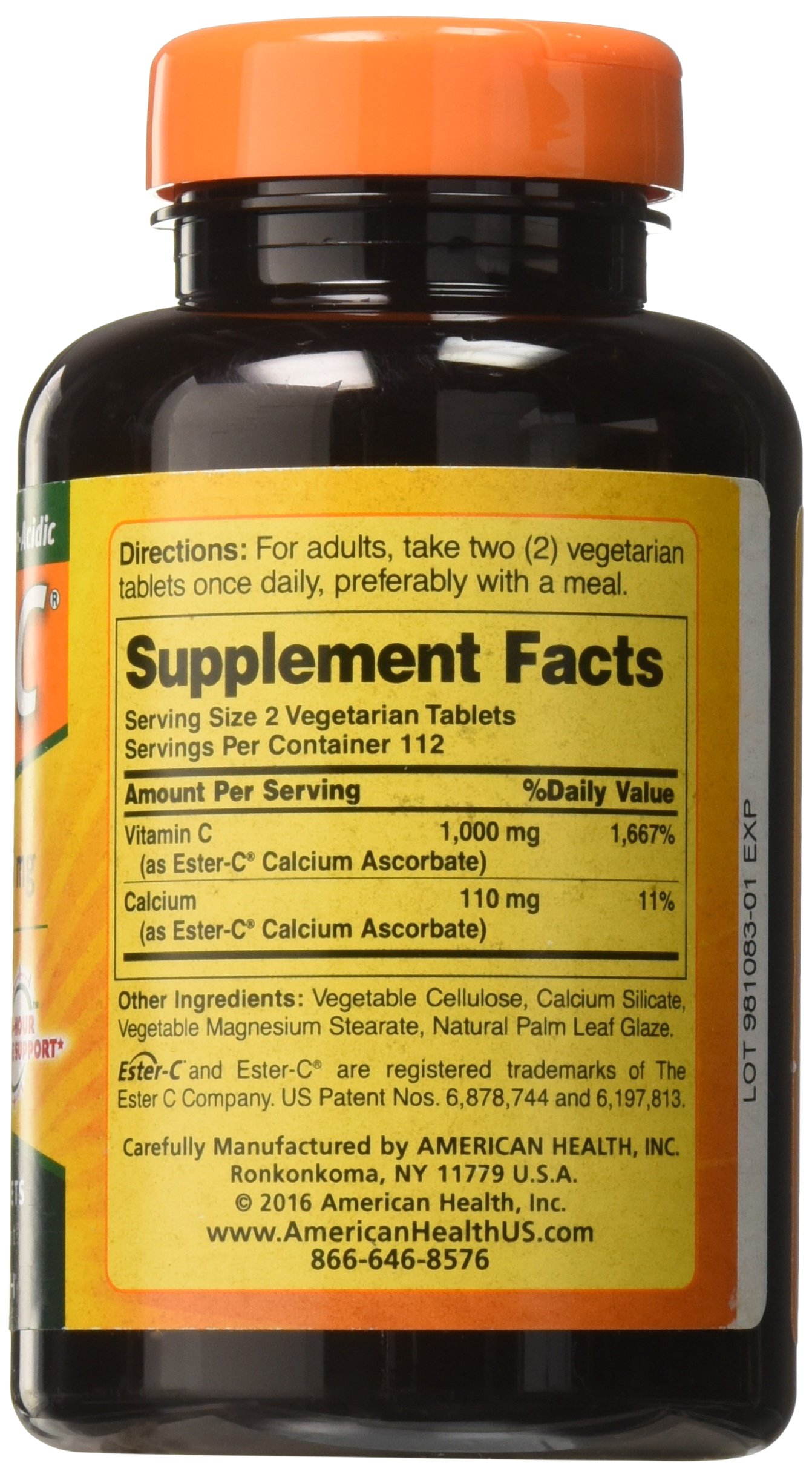 American Health EsterC Vegetarian Tablets 24Hour Immune Support, Gentle On Stomach, Non