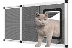 YOOCHEE Ventilated Pet Door for Window, Fits 38"-44" Width Window, 2-Min Install | Aluminum Frame + Stainless Steel Mesh | Breathable Bug-Proof | Magnetic Closure Window Cat Door, Cat Door for Window Insert