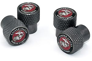 Elektroplate Officially Licensed United States Marine Corps Insignia Black Aluminum Knurling Tire Valve Stem Caps | Universal Fit for Cars, Bikes, Trucks, RVs, Motorcycles, Trailers (Pack of 4)