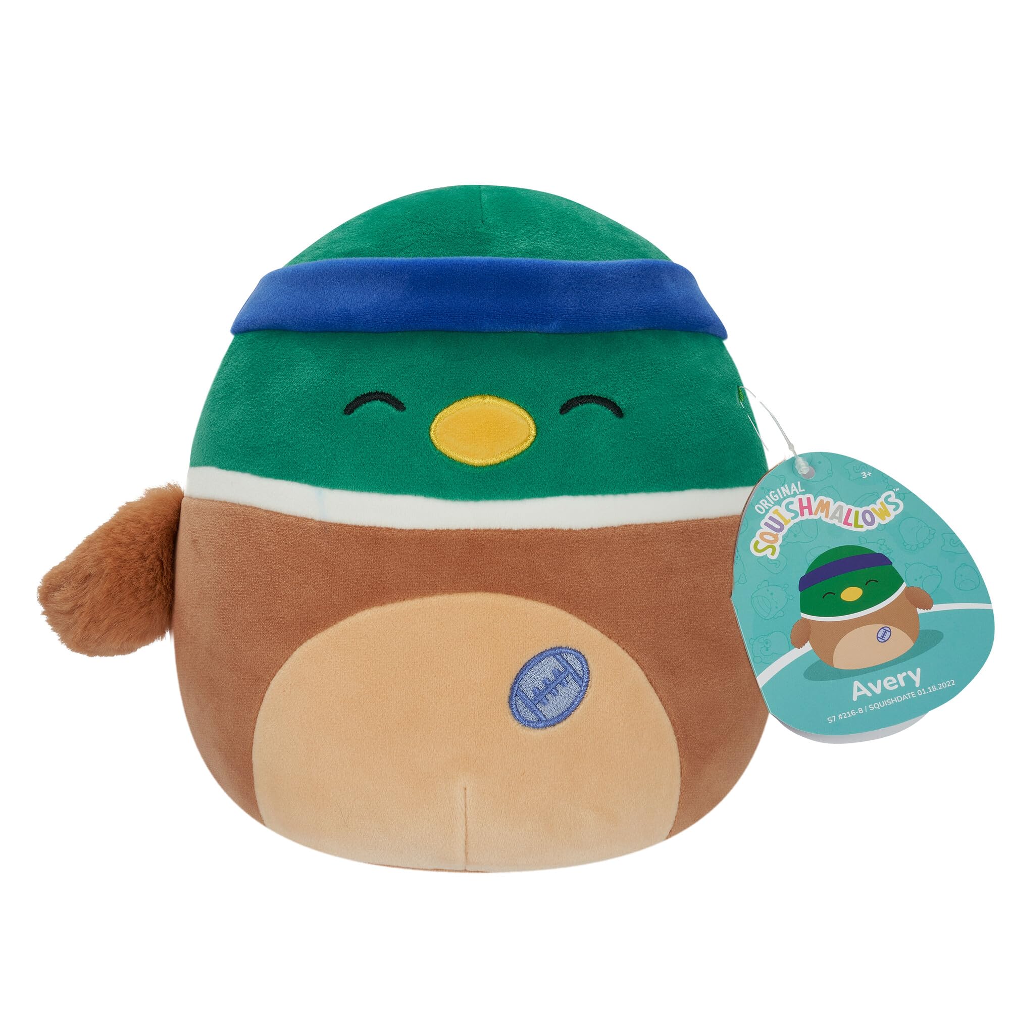 Squishmallows Original 7.5-Inch - Avery the Mallard Duck with Sweatband and Rugby Ball